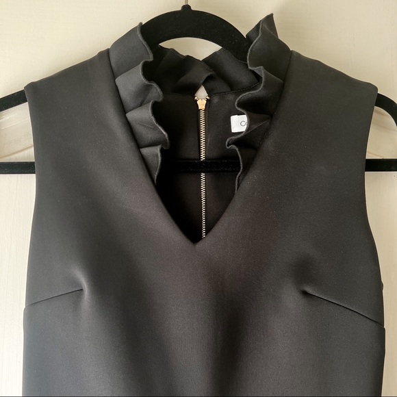 Calvin Klein Scuba Sleeveless V-Neck Ruffle Collar Sheath Dress 2 - Picture 4 of 7